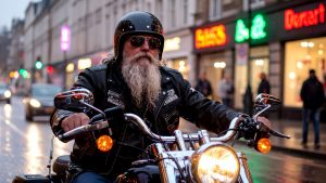 Harley Davidson Fahrer im Regen